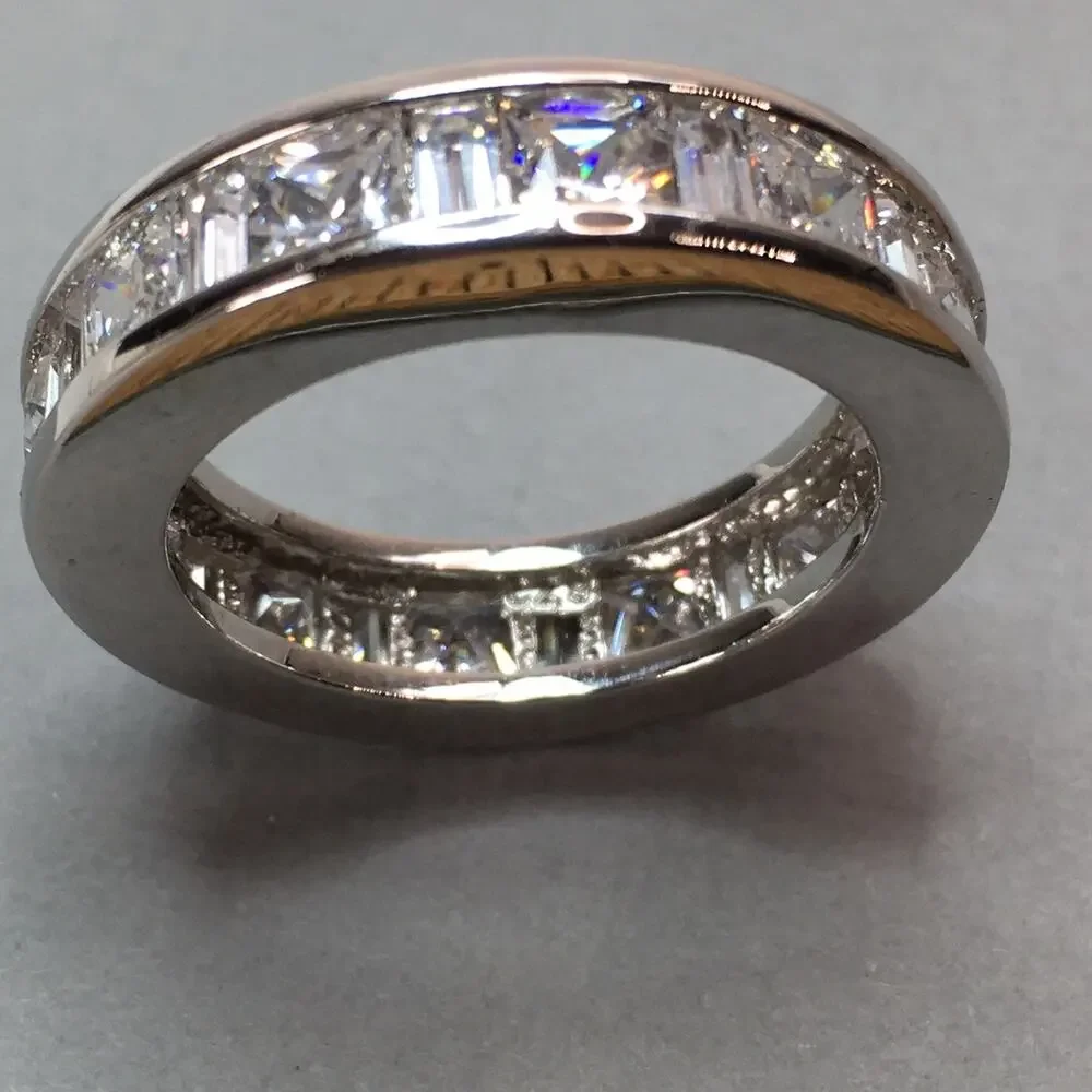 Radiant Rhodium On Sterling Silver Channel Set Cubic Zirconia 2mm Band Ring Sz 9
